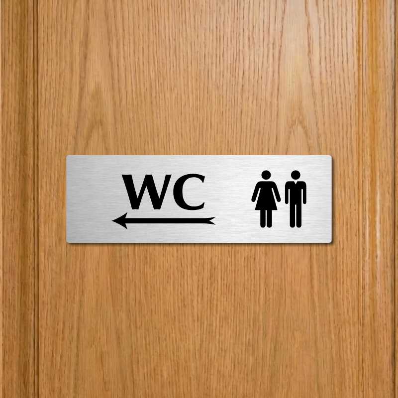 WC společné vlevo, 200x66mm, stříbrná popiska s rámečkem